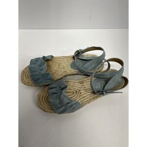 Splendid Sandals Womens Becca Blue 7 1/2 Suede Ruffle Espadrille Ankle Strap